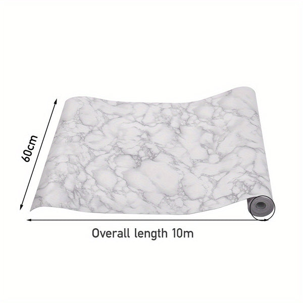 10M Self Adhesive Grey White Marble Effect Vinyl Wrap Film for Kitchen Worktops Wall Floor Sticker