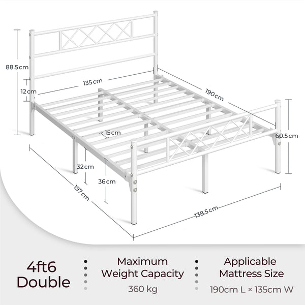 Costoffs Bed Frame, Simple Metal Bed Frame, Metal-Framed Bed Base with Storage, Bed Foundation for Small Space, Easy Assembly Bed Foundation with Cross-design Headboard and Footboard for Bedrooms, Single/Double/king, Black/White/Pink