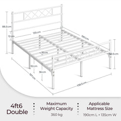 Costoffs Bed Frame, Simple Metal Bed Frame, Metal-Framed Bed Base with Storage, Bed Foundation for Small Space, Easy Assembly Bed Foundation with Cross-design Headboard and Footboard for Bedrooms, Single/Double/king, Black/White/Pink
