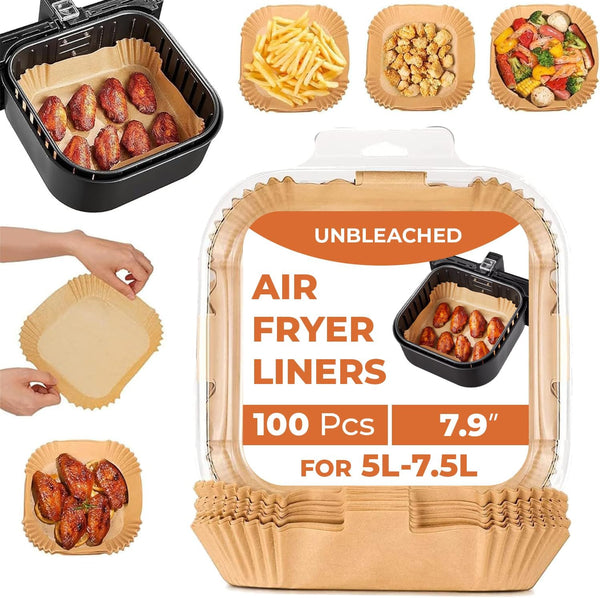 Roe Tenpo Air Fryer Liners, 100Pcs Disposable Baking Parchment Paper, Non-Stick & Greaseproof, Air Fryer Accessories for Ninja ON400UK AF140UK SL300UK, COSORI, Tefal, Russell Hobbs Air Fryer
