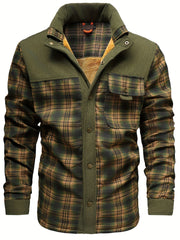 Men's American Size Autumn/Winter Fleece-Lined Warm Plaid Jacket