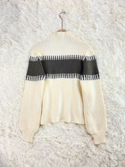 Chic Women's Ribbed Two-Piece Set: Color Block Sweater& Midi Skirt- Comfortable, Shaping Casual Wear for Fashion-Forward Ladies