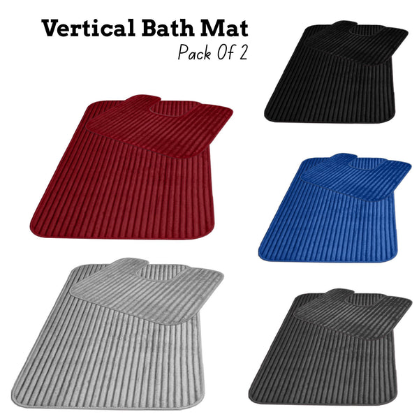 2 Piece VERTICAL Bath Mat Set Extra Soft Easy Care Plush Bath Rug + Toilet Mats Super Absorbent Non Slip Bathmat for Bathroom Toilet Shower