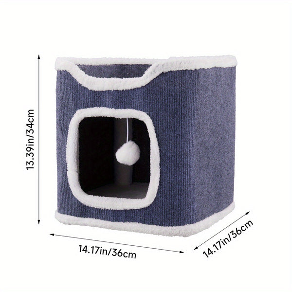 Large Cat Bed Cat House Cave & Tower Foldable Indoor 1/2/3 Layer with Hanging Toy Ball for Small Medium Pets, Large Cats Cube Bed Cave with Hideaway Condos