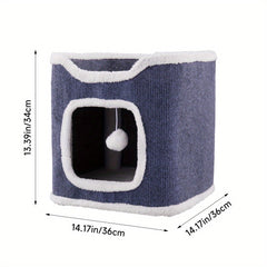 Large Cat Bed Cat House Cave & Tower Foldable Indoor 1/2/3 Layer with Hanging Toy Ball for Small Medium Pets, Large Cats Cube Bed Cave with Hideaway Condos
