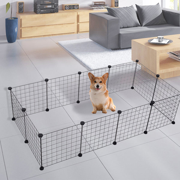 Pet Playpen Metal Wire Fence 12 Panel Enclosure Indoor Outdoor Guinea Pig Rabbit Small Animals Cage, Dog Playpen, Cat Playpen, Small Animal Playpen, Pet Playpen, Dog Fence for Puppy, Rabbit, Kitten, Hamster, Guinea Pig, Turtle, Hedgehog, 24 Plastic Buckle