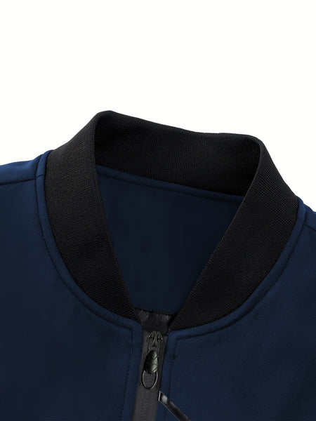 Men'S Casual Bomber Jacket | Spring-Autumn, Non-Stretch, Baseball Collar, Multiple Pockets, Zipper Closure
