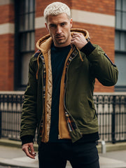 Pearson OBM Men'S Winter New Korean-Style Hooded Jacket, a Casual And Trendy Outerwear, Solid Color, Formal Style, with Zipper Details