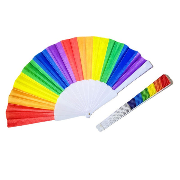 Rainbow Folding Fan, Plastic Fan, Bone Dance Fan, Photography Prop, Craft Gift Fan, Fabric Fan