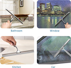 Ulinek Shower Window Squeegee, Stainless Steel Squeegee Shower Wiper Scraper Cleaner with Strong Storage Hook for Bathroom Floor Kitchen Wet Room Mirror Car Window Glass Cleaning
