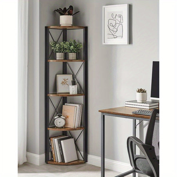 5-Tier Corner Shelf, Storage Shelf Unit Multifunction, Bookcase, Plant Stand, for Living Room, Bathroom, Kitchen, Bedroom, Office, Easy to Assemble, Industrial