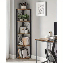 5-Tier Corner Shelf, Storage Shelf Unit Multifunction, Bookcase, Plant Stand, for Living Room, Bathroom, Kitchen, Bedroom, Office, Easy to Assemble, Industrial
