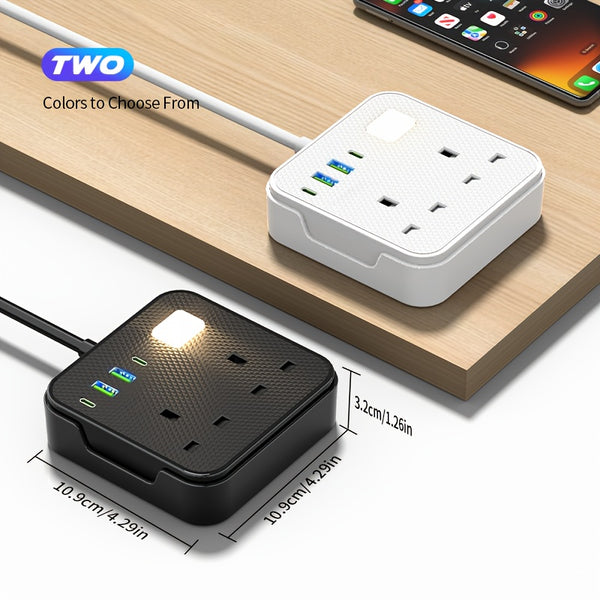 6-in-1 Power Socket Surge Protector, Power Socket/power Board/power Strip, Small Night Light, 3250W, 13A, 1.8M Power Cord, Portable Power Socket, 2 AC Power Sockets, 4 USB Ports, Suitable For Home, Kitchen, Office Or Hotel Use
