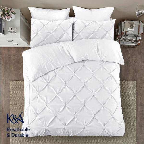 K&A® Pintuck Pinch Pleat Duvet Cover Set with Zipper Closure including Pillowcase – Ultrasoft Brushed Microfiber – Easy Care & Machine Washable