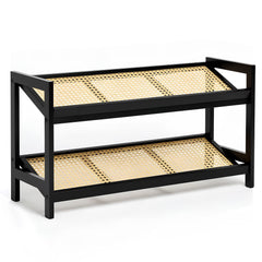 KEPLIN 2/3/4-Tier Bamboo and Rattan Shoe Rack Organizer – Durable, Easy Assembly – Compact Design for Entryway, Closet, or Hallway – Stylish and Functional Storage – Black and Natural