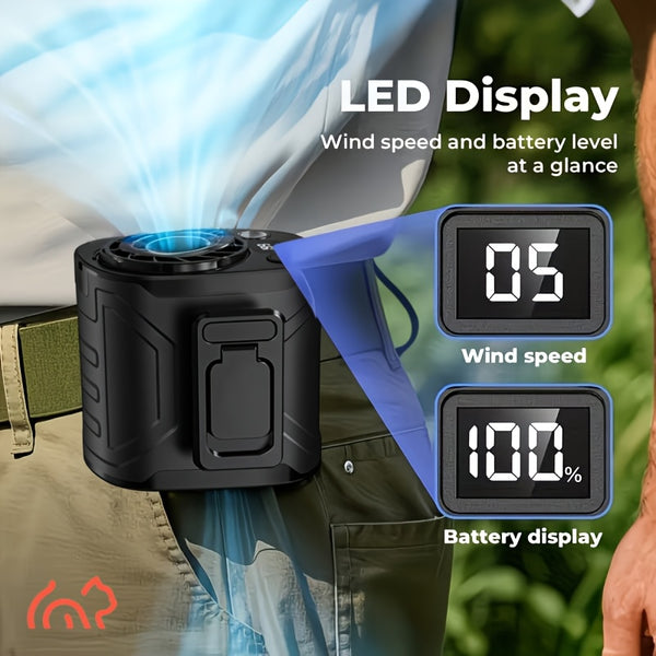 Rechargeable Waist Fan, 5-In-1 Portable Clamp Fan, 199 Speed Settings, with LED Digital Display, Night Light, 5 Blades, Lightweight And Quiet Personal Fan, Father'S Day Gift, Suitable for Office, Walking, Traveling And Outdoor Work