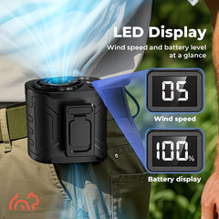 Rechargeable Waist Fan, 5-In-1 Portable Clamp Fan, 199 Speed Settings, with LED Digital Display, Night Light, 5 Blades, Lightweight And Quiet Personal Fan, Father'S Day Gift, Suitable for Office, Walking, Traveling And Outdoor Work