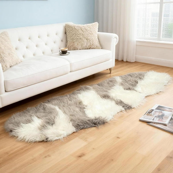 Fluffy Faux Sheepskin Rug 60 x 180 cm, Soft Shaggy Runner Rug for Bedroom and Living Room, Washable Non Slip Faux Fur Carpet