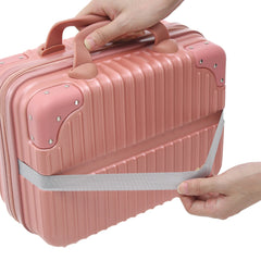 14 Inches Storage Box, Rose Gold Portable Makeup Travel Case Hand Luggage with Elastic Band, Durable Plastic Carrying Makeup Case Suitcase, Makeup Box Travel Cosmetic Box Suitable for Home or Travel