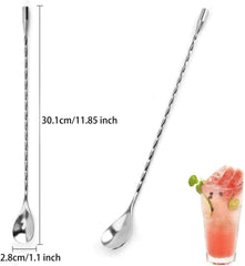 HQCM 4PCS Cocktail Stirrers, 304 Stainless Steel Long Handle Mixing Spoon Teaspoons Shaker Spoons Tea Drink Mixer Latte Glasses Stirrer for Bar Home DIY Coffee Design, Silver 11.85Inch