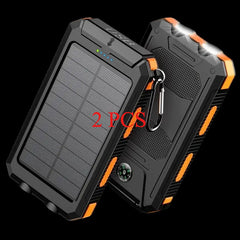 2pcs 20000mAh Portable Solar Power Bank, Portable Solar Mobile Phone Charger, Camping External Battery Charger for Mobile Phones, 2 USB/ LED Flashlights with Compass for Outdoor Activities