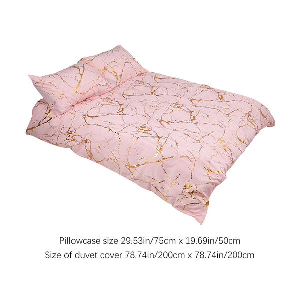 1set Pink High-end Bronzing Gilt Marble Bed Duvet Cover and Pillowcase Set, Soft and Comfortable Bedding Three-piece Set for All Seasons, 200*200cm / 220*230cm