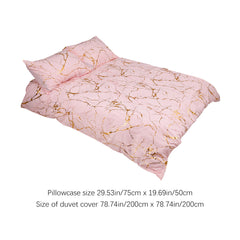 1set Pink High-end Bronzing Gilt Marble Bed Duvet Cover and Pillowcase Set, Soft and Comfortable Bedding Three-piece Set for All Seasons, 200*200cm / 220*230cm