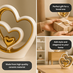 25.5cm Gold Heart Ornament – Modern Ceramic Heart Sculpture for Home, Shelf & Table Décor | Elegant Gold Ornament Gift for Weddings, Anniversaries & Housewarmings