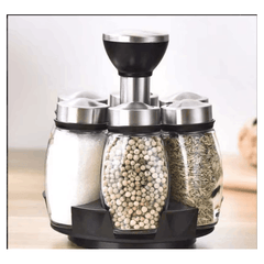 6pcs Jar Stainless Steel Rotating Spice Rack with Clear Glass Jars - 360°