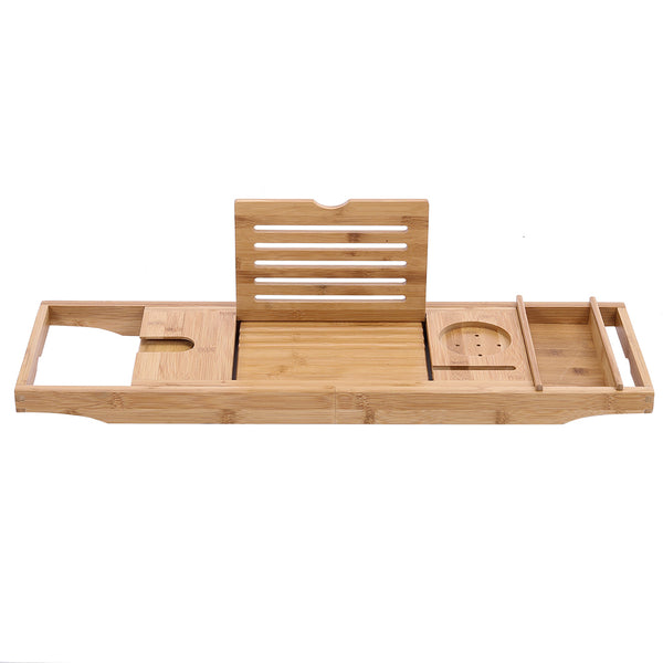 Multi-purpose Bathtub Tray, Expandable Bathtub Stand, Bamboo Wood, Multi-compartment Card Slot, Flat Towel Toiletries Shelf, for Home Hotel, Natural Color, 75-109x23x4.5cm