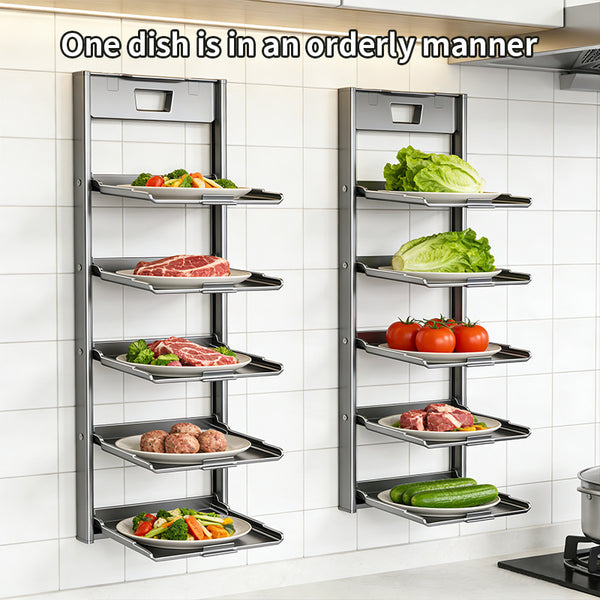 4-Tier Foldable Wall-Mounted Kitchen Prep Station & Space-Saving Shelf - Heavy-Duty Carbon Floating Shelves with Suction Cup Mount Suitable for Home & Restaurant Use, Foldable Organizer for Spice Rack, Dish Drying & Vegetable Prep