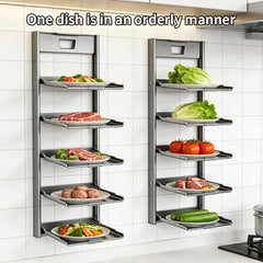 4-Tier Foldable Wall-Mounted Kitchen Prep Station & Space-Saving Shelf - Heavy-Duty Carbon Floating Shelves with Suction Cup Mount Suitable for Home & Restaurant Use, Foldable Organizer for Spice Rack, Dish Drying & Vegetable Prep