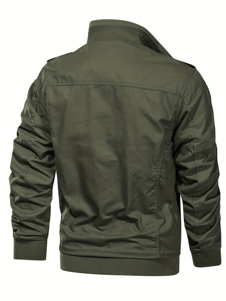 Men's Tactical Jacket with Multiple Pockets, Practical Workwear Style Coat