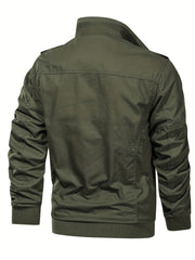 Men's Tactical Jacket with Multiple Pockets, Practical Workwear Style Coat