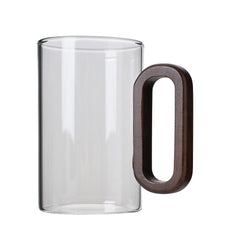 4pcs 360Ml Wooden-Handled High Borosilicate Glass Cup, Transparent And Heat-Resistant, Suitable for Home Use, Vintage Wooden Handle Tea/Coffee Cup Set, Breakfast Milk Cup, Juice/Drink Cup