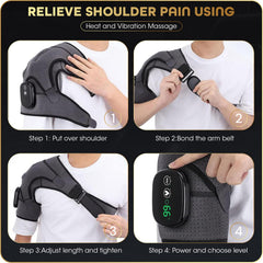 Heated Shoulder Brace for Men & Women - Adjustable Shoulder Support Wrap with Heat Pad & Vibration Electric Massagers - Suitable for Left or Right