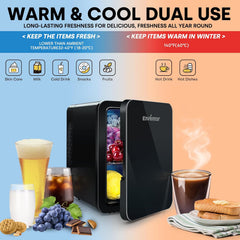 Enventor Mini Fridge 4 Litre, 6 Can Mini Fridges for Bedrooms, AC+12V DC Power Cooler & Warmer, Portable Small Fridge for Car, Travel, Home/Skincare, Makeup, Cosmetics/Drinks, Fruit, Food, Black