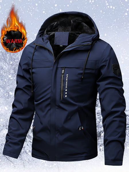 Men'S Insulated Thermal Winter Jacket Full Zipper Closure Hooded Windproof Coat Front Full Zip And Zipper Pockets - Machine Washable Cold Weather Outerwear for Skiing, Snowboarding, Hiking - Black (Unlined