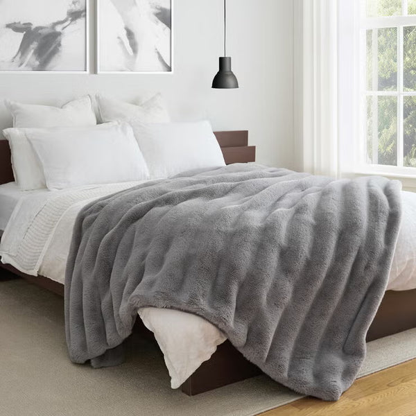 Safdie Faux Rabbit Fur Blanket in 3 Colours, 234 X 249 Cm