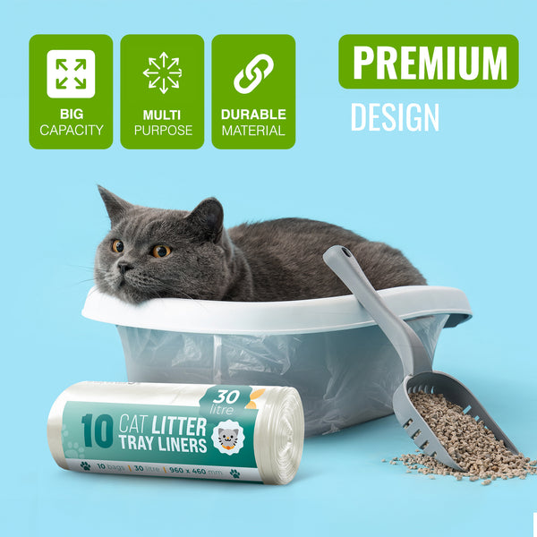 Ecobag Cat Litter Tray Liners - 30L - Heavy Duty Cat Litter Bags, Recycled Litter Liners, Durable Cat Tray Liners Easy to Dispose
