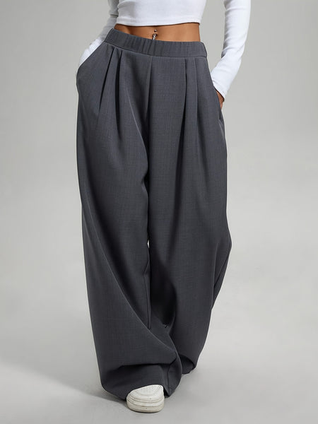 2pcs Women'S Wide-Leg Pants - High-Waisted, Elastic Waistband, Solid Color (Pink & Navy Blue), Loose Fit, Comfortable for Spring/Summer/Fall, Casual & Elegant Style, Allseason Pants | Highwaisted Pants | Elastic Waistband Pants