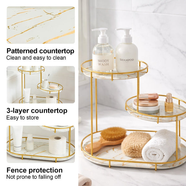 Large 3-Tier Bathroom Organizer with Metal Frame - Perfect for Cosmetics, Perfumes, Skincare & Toothbrushes - Durable Cast Iron, Washable UV Panel
