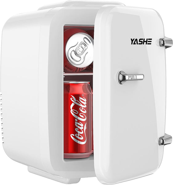 YASHE Mini Fridge, 4 Liter/6 Cans Small Fridgerator for Bedroom, AC/DC Thermoelectric Cooler and Warmer for Skincare Drink Office Dorm Car, Pink