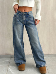 Women'S Y2K Street Style Straight Leg Jeans for Winter - Casual Denim Pants for in Retro Vintage Blue