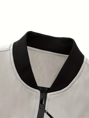 Men'S Casual Bomber Jacket | Spring-Autumn, Non-Stretch, Baseball Collar, Multiple Pockets, Zipper Closure