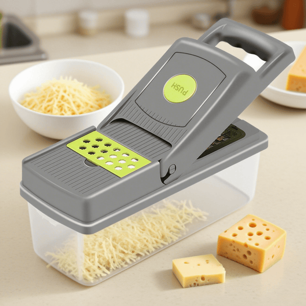 14-in-1 Multi-Function Vegetable Chopper and Slicer, Food Processor with Interchangeable Blades, Onion Tomato Cucumber Carrot Cutter, Vegetable Dicer and Shredder, Durable Kitchen Tool, Gray