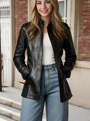 CHIDU Women's Jacket, PU, Retro Motorcycle Jacket Long-sleeved Jacket, Women's Long-sleeved Zipper Cardigan Stand-up Collar Design, Windproof Women's Jacket, Suitable for Spring, Autumn And Winter Jackets, Pockets, Global ALL, Casual Women's Jacket