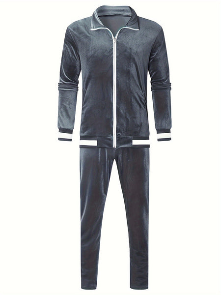Men'S Velour Tracksuit Sweatsuit Set Jogging Suits Full Zip Casual Jackets Pants 2pcs Outfit Athletic Workout