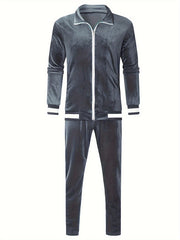 Men'S Velour Tracksuit Sweatsuit Set Jogging Suits Full Zip Casual Jackets Pants 2pcs Outfit Athletic Workout