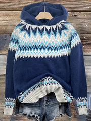 Women's Winter Hooded Jacquard Sweatshirt Style Glacier Snow Mountain Chunky Elegant Fashionable Comfortable Casual Vintage Commuter Soft Slim-Fit Top